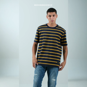 Bombboogie Kaos Pria Regular Carly Navy Mustard Stripe 2.0 12E86B4NS