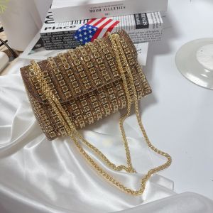 Full Rhinestone Womens Evening Clutch Bag luxury Leather Chain Handbag Elegant Wedding Party Diamond Wallet Rectangular Purse