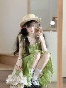 French Style Tea Break Strap Dress Women Summer 2025 New High-End Feeling Personality Beach Vacation Short Skirt Gown