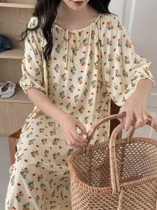 ชุดนอนผ้าไหมคอตตอนลายหมีสุนัขจิ้งจอกฤดูร้อนสำหรับผู้หญิง ชุดนอนแขนสั้นหลวมๆ ใส่สบาย ชุดนอนฤดูร้อนสำหรับคุณแม่วัยรุ่น