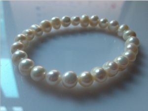 Tears of Water Natural Freshwater Pearl 7-8mm Bracelet near round Strong Light Flaw Female Coreless Minimalist Easiest for Match Elastic