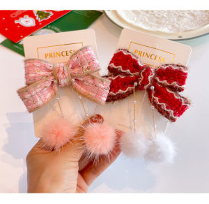 New Year Red Pearl Butterfly Knot Baby Girl Child Duckbill Clip Hair Accessories Sparkling Beads Pearls Fashionable Toddler