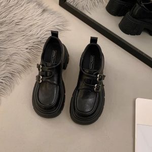 Leather Thick Bottom Mary Janes Womens Shoes Autumn Winter 2025 New British Style Small Leather Chunky Heel Heightening Shoes