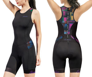 Santic Women Triathlon Suit One-Piece Sleeveless Cycling Shorts Cycling Jersey 4D Padding Quick-dry Running Swimming Suit K9LG083