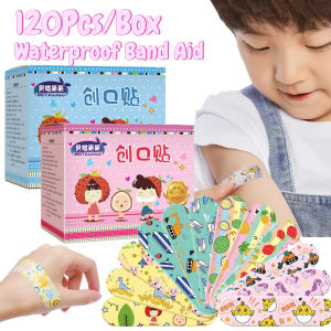 120pcs Cute Cartoon Medical Patch Waterproof Wound Adhesive Bandages Dustproof Breathable First Band Aid Adhesive for Kids