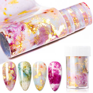 1 Jar Or 10 Rolls Box Marble Bloom Nail Transfer Foils Ink Watercolor Abstract Design Nail Art Stickers Decals Accessories Set