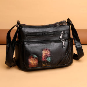 Fashionable Genuine Leather Crossbody Bag for Middle-Aged Women Soft Leather Single Shoulder Bag Versatile Small Square Bag