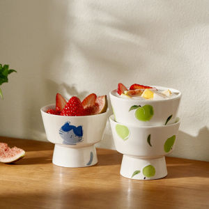 April Ice Cream Tall Bowl Household Exquisite Fruit and Dessert Bowl Ceramic Bowl Single Good-looking Cute Dinnerware