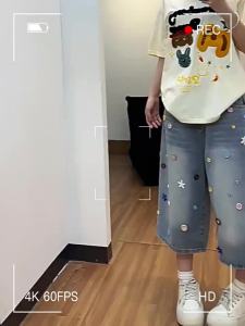 MZVZ | Colorful Buttons Vintage Loose Straight Leg Jeans Capri