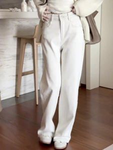 High Waist Straight Leg Jeans plus Size Womens Loose Floor Length Trousers Korean Style Commute All Seasons Versatile Jeans