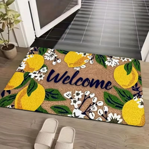 VIKAMA Summer Lemon Flower Welcome Rug Anti Slip Washable Doormat Indoor Outdoor Kitchen Bedroom Farmhouse Home Decor