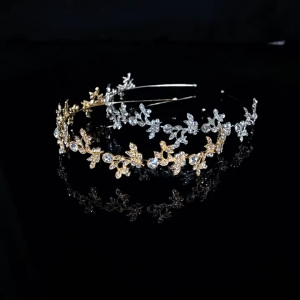 Bridal headpiece Baroque retro headband with openwork flowers and alloy crown (Ready stock)