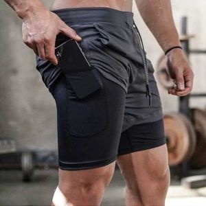 Summer Men Gym Sports Shorts Double layer Quick Dry Workout Training Fitness Cycling mountain climbing Jogging Pants