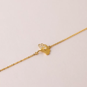 Chow Sang Sang 周生生 999 Pure Gold Ginkgo Leaves with Diamonds Bracelet 18cm 94561B