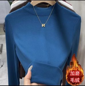 High Quality Red Womens Long Sleeve Base Shirt Soft Elastic Comfortable Small Stand Collar Trendy Inner Wear Top for Autumn