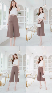 New Arrival กางเกง5ส่วนผ้าโซดา ความยาว30" เอวสูงพิเศษ รุ่นตะขอหน้า หูคู่เข็มขัด ทรงกระบอกสวยหรูสุภาพ