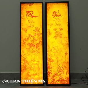 Đèn Hào Quang In Tranh Trúc Chỉ Hoa Sen Chữ Tâm Đức Bộ Đôi Trang Trí Bàn Thờ Phòng Thờ Treo Tường TC-TD-54