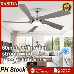 KASIDA 60inch ceiling fan with light modern ceiling fan with led light 6 speed 3 colors dimming Industrial ceiling fan dc motor silent ceiling fan 5 blades big ceiling fan with remote control for living room bedroom Patio