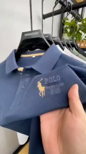 Polo shirt pria putih lengan pendek premium gombrong kemeja motif dewasa cowok casual kaos