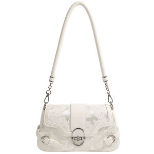 Cfekiishi Brand Store Urban Simple Style Butterfly Embroidery Underarm Bag Single Shoulder Slant Cross French Bread Bag for Women