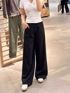 High Waist Straight Leg Suit Pants Womens Loose Drapey Black Floor-Length Casual Trousers Elegant Comfortable Autumn Wear