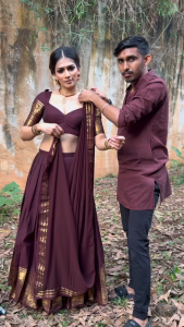 [PRE ORDER : 10 DAYS] South Indian Kanjivaram Silk Lehenga Choli Set - Kanchi Cotton Zari Weaving Traditional Lehenga (Stitched) [Choli unstitch]( 87) Coffee