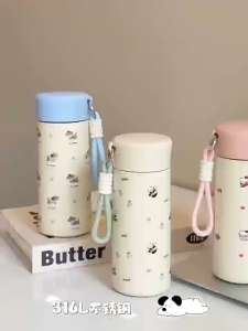 TUMBLER TERMOS 350 ML DENGAN TALI GANTUNGAN PORTABLE VACUUM CUP INSULATED BOTTLE HOT & COOL STAINLESS STEEL 316 / COFFEE TUMBLER / TERMOS TAHAN PANAS & DINGIN