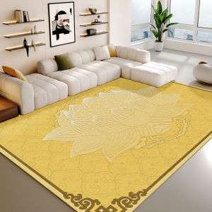 Large Court Gold Lotus Flower Carpet for Living Room Buddha Hall Mongolian Tent Rural Home Decor Modern Simple Style Polyester