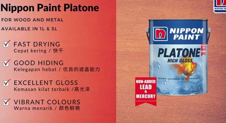 1 Liter Nippon Paint Platone High Gloss Finish Paint for Wood & Metal ...