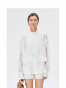 National Style Outfit with Shirt and Shorts Faux Two-piece Jacket
