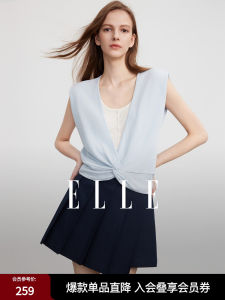 ELLE Elegant Fashionable Knitted Sleeveless Top Womens Summer New Folded Design Sense T-shirt Upper Thin Short Length
