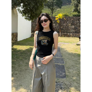 Áo Vest Không Tay Cổ Tròn Ôm Vừa Vặn Mùa Hè 2025 Dành Cho Nữ Áo Chui Đầu Cotton in Họa Tiết Chữ Không Có Đệm Ngực Mặc Thường Ngày
