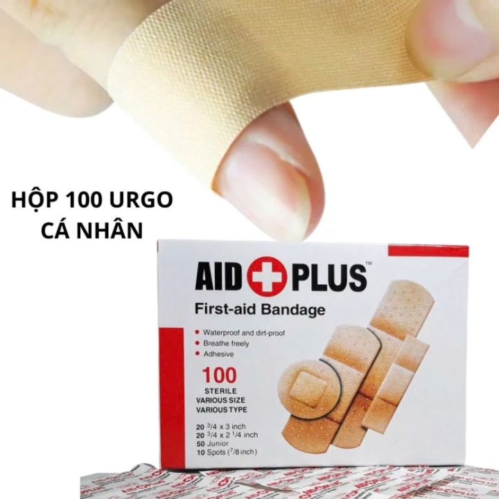 Băng cá nhân urgo, băng keo cá nhân, hộp băng cá nhân đủ kích cỡ AID PLUS hộp 100 miếng - Happy Home 4U