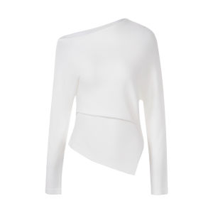 Slanted Shoulder Waist-cinching Knit Top