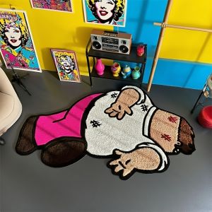 VIKAMA Cartoon Character Doormat Funny Lying Man Anime Rug Irregular Shape Welcome Mat Bedroom Living Room Floor Mat Decor