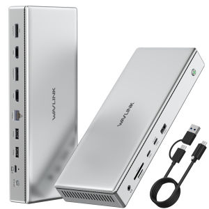 WAVLINK DisplayLink DL7400 Premium USB Docking Stasiun DP1.4 HDMI2.0 Tunggal 10K Dual 8K Quad 4K For M1/M2/M3 Mac Chrome Windows 15 in 1 Laptop Dock