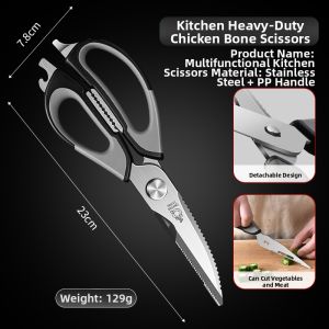 BAKULI | Commercial Kitchen Scissors for Roast Meat and Chicken Bones Long Stainless Steel
