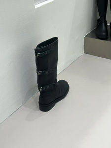 Round Toe Leather Rider Boots High Cylindrical