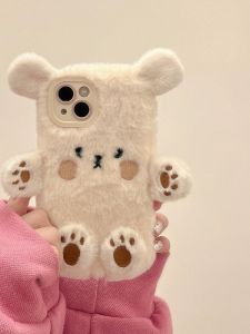 Fall Winter Plush Bear Pattern iPhone 15 pro Max Case Cute Furry Apple 14 Unique Womens Style 12 pro 11 Anti-Fall 15 New Model 13 pro Soft Shell Protective Cover