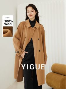 Yigue | 100 Wool Trench Coat Double-breasted