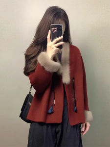 XUECAIQI | Chinese New Year Red Velvet Wool Overcoat