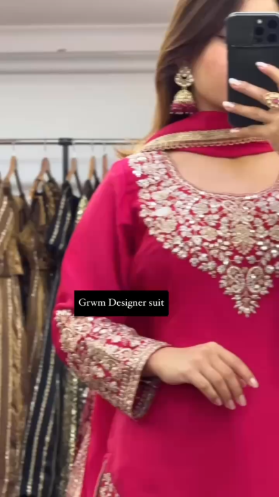 Chinon Silk With Micro Inner And Thread With Sequence Work With Elastic Salwar Suit