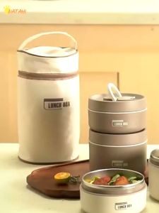 Hộp cơm giữ nhiệt Hộp cơm trưa văn phòng 3 tầng 3 lớp cách nhiệt tặng kèm túi xách giữ nhiệt và muỗng đũa