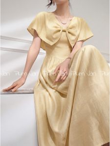 PlumJan | Đầm Hè Vàng Đẹp Dây Nơ Lớn Ở Cổ Gọn Eo Cho Dịp Đặc Biệt