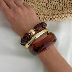 KunJoe 3 Cái/bộ Vintage Boho Nhiều Màu Sắc Nhựa Dày Acrylic Lắc Tay Vòng Tay Nữ Hình Học Xếp Chồng Vòng Bít Trang Sức