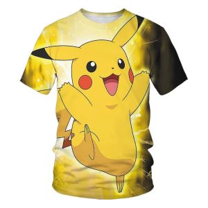 Bandai | Kids 3D Pikachu T-shirt Pocket Monster Cartoon Short Sleeve Tops Summer Casual Wear