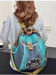 Travel Ladies Large Capacity Oxford Cloth Backpack Printed Retro Style Waterproof Nylon Zipper Closure Single Shoulder Bag