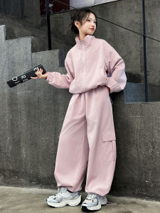 Casual Two-Piece Set for Girls Spring Autumn Korean Style Fashionable Workwear Pants Jacket Girls Leisure Outfit Polyester Fiber