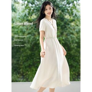 MOHANYIMEI | Bohemian Style Linen Blended Flowy Long Dress