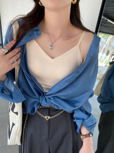 White Ice Silk Strap Vest Womens Inner Wear with Chest Pad 2025 Base Layer Outdoor Wear Sleeveless Top Ice Silk Material